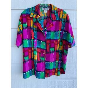 Vtg 80's 90's Robbie Sport multicolor short sleeve size 10 med